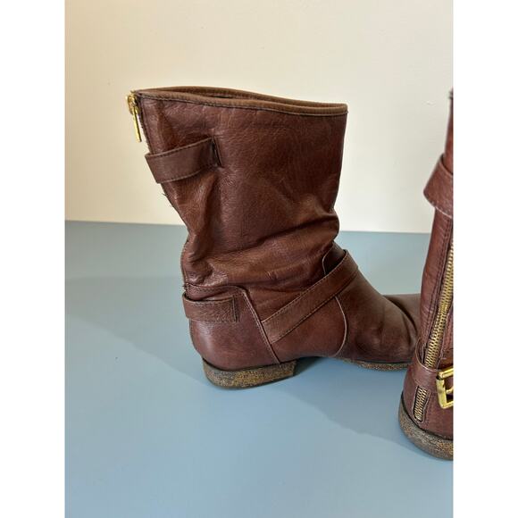 Steve Madden Engage leather moto style boots size 8.5 distressed brown buckles - Picture 4 of 8